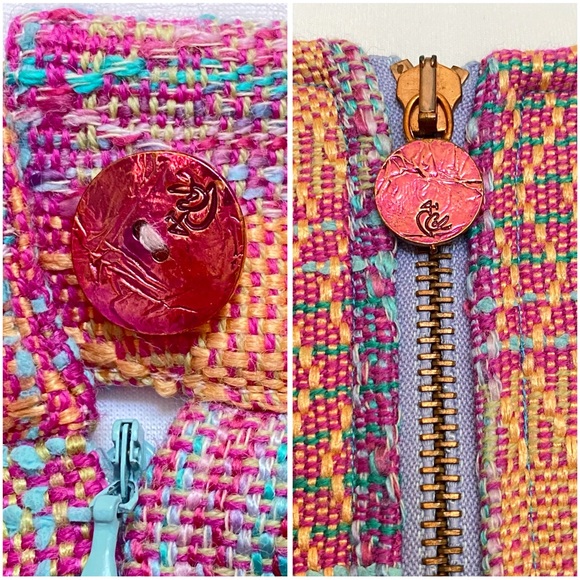 VINTAGE BAZAR CHRISTIAN LACROIX COLORFUL TWEED ZIP UP JACKET HIGH RISE SKIRT SET - Picture 14 of 16